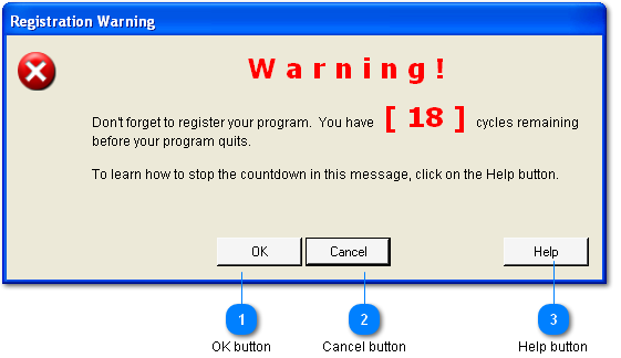 Registration Warning window